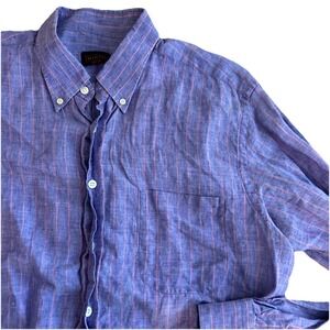 Mirto Prestige Linen Purple Pink Pinstripe Button Up Formal Dress Shirt XL MINT